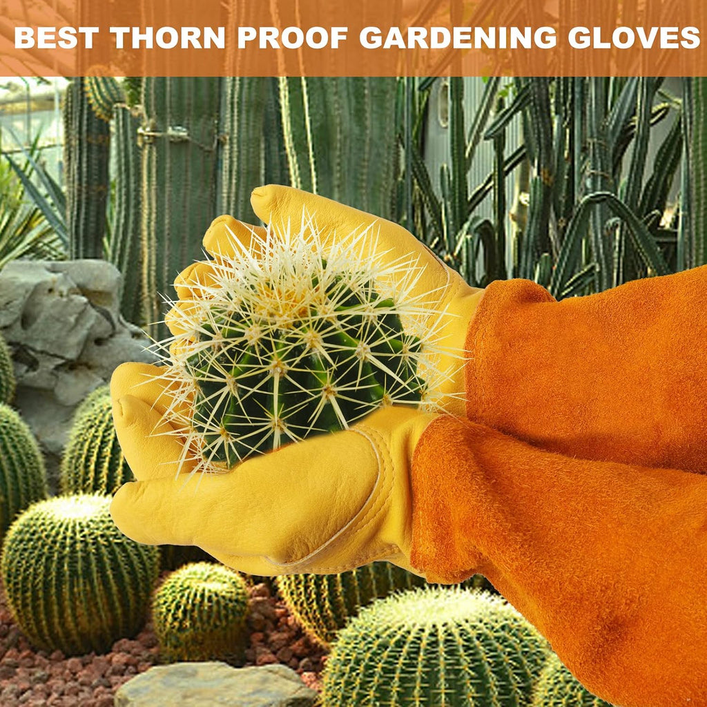 Long Gardening-Gloves Women/Men-Thorn Proof Rose Pruning Heavy Duty Gauntlet, Best Garden Gifts For Gardener-L