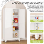 Metal Pantry Cabinet, Kitchen Pantry Storage Cabinets With 2 Door And 3 Adjustable Shelves, White Kitchen Pantry Cabinet, Freestanding Cupboard For Dining Room Living Room Bathroom