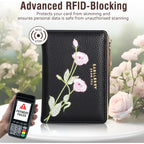 Small Wallet for Women -Bifold Embroidery Flower Wallet RFID Blocking PU Leather with Zipper Pocket for women girls(Black)