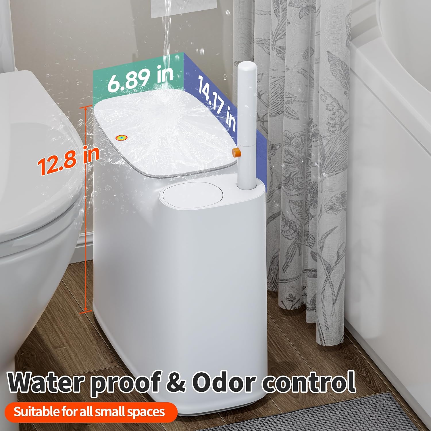 Bathroom Trash Can Set - Narrow White Plastic Small Trash Can, A Toilet Wand, Toilet Brush Holder And 36 Refills, 2 Gallon Trash Can With Pop-Up Lid, Suitable For Bathrooms And Small Toilets.