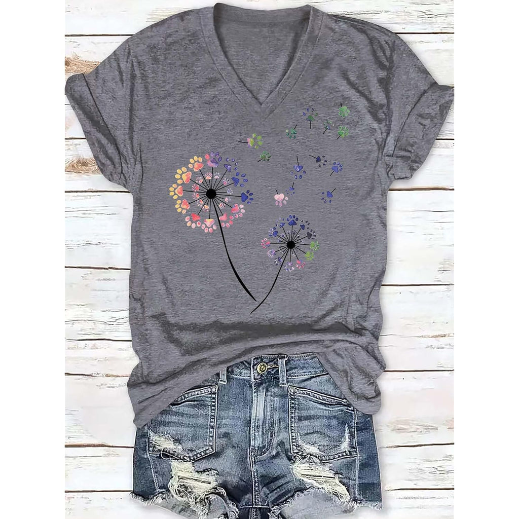 Womens Vintage Flowers V Neck Shirt Boho Floral Wildflowers Graphic Tee Casual Short Sleeve T Shirt