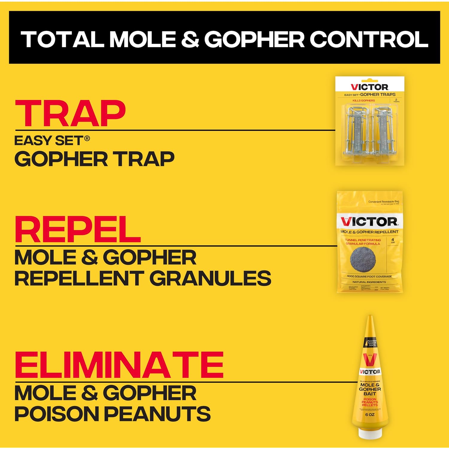 Victor Outdoor Mole & Gopher Poison Peanuts 4-Pack | Zinc Phosphide Rodenticide Bait For Mole And Gopher Killer Pest Control In Yards And Lawns, 6 Oz Per Container, M6006-4