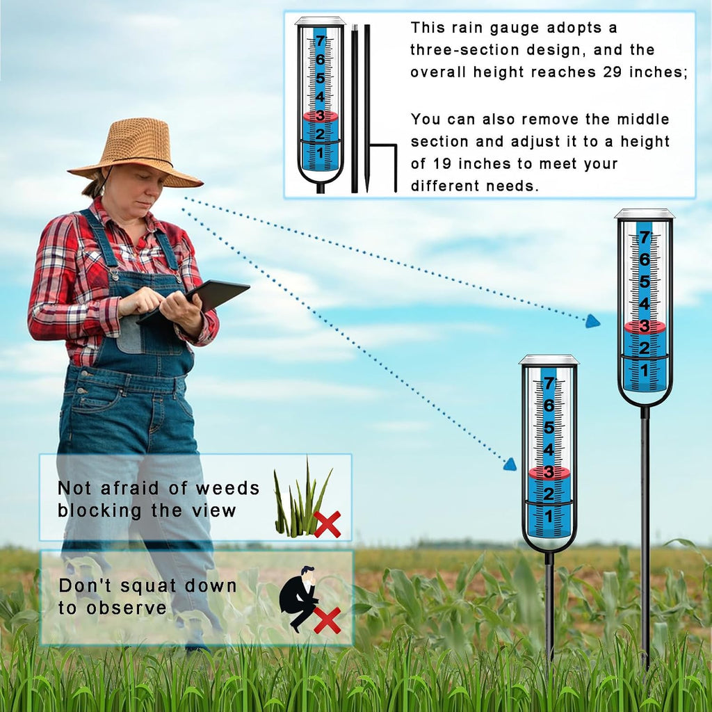Jmbay Rain Gauge Outdoor, Accurate Rain Gauges Outdoors Best Rated, Tall Rain Gauge For Yard With Stake, Decorative Rain Measure Gauge For Garden, Deck, Lawn With Red Floating Buoy, Adjustable Height