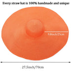 Oversized Beach Straw Hat for Women, Fashion Large Wide Brim Visor Hats Handmade Roll Up Floppy Sun Hat for Summer Beach Cap Orange