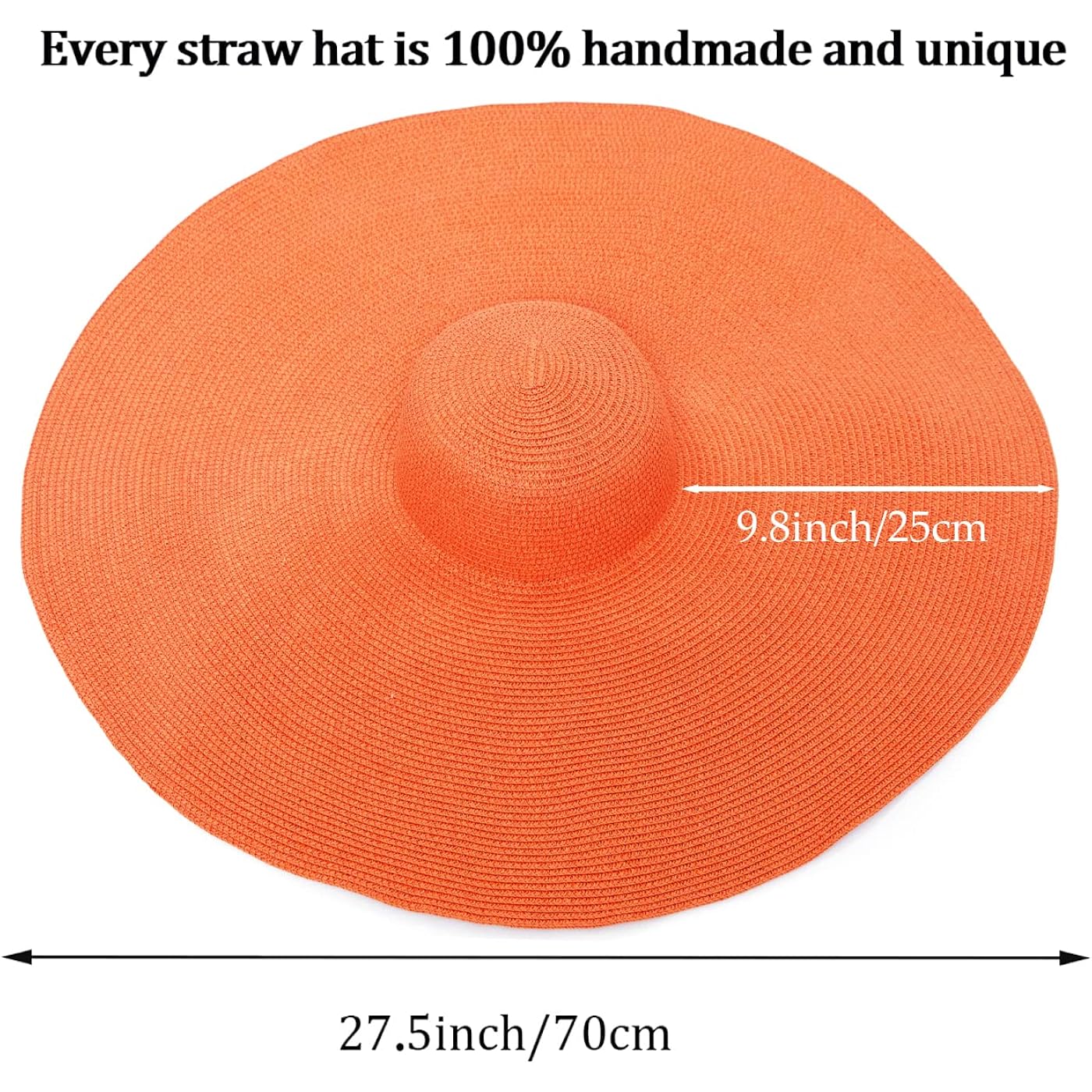 Oversized Beach Straw Hat for Women, Fashion Large Wide Brim Visor Hats Handmade Roll Up Floppy Sun Hat for Summer Beach Cap Orange