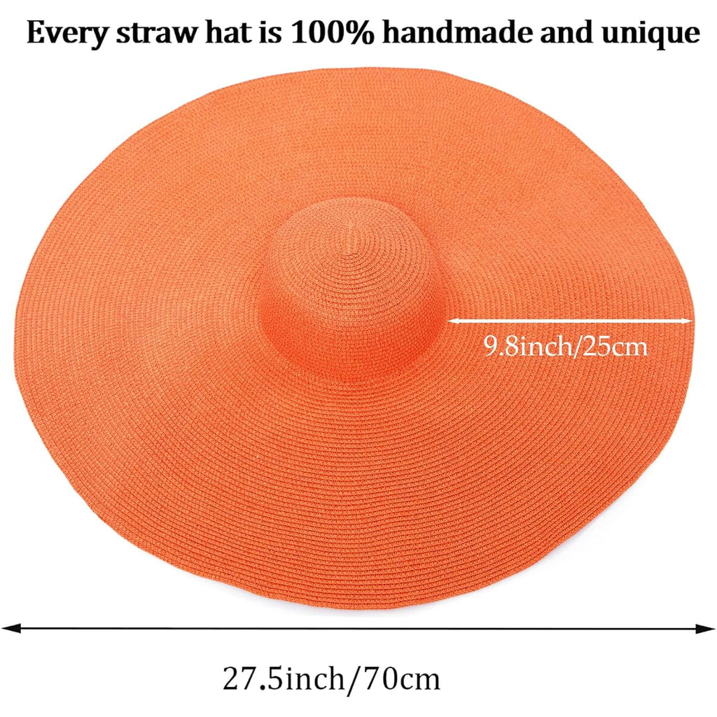 Oversized Beach Straw Hat for Women, Fashion Large Wide Brim Visor Hats Handmade Roll Up Floppy Sun Hat for Summer Beach Cap Orange