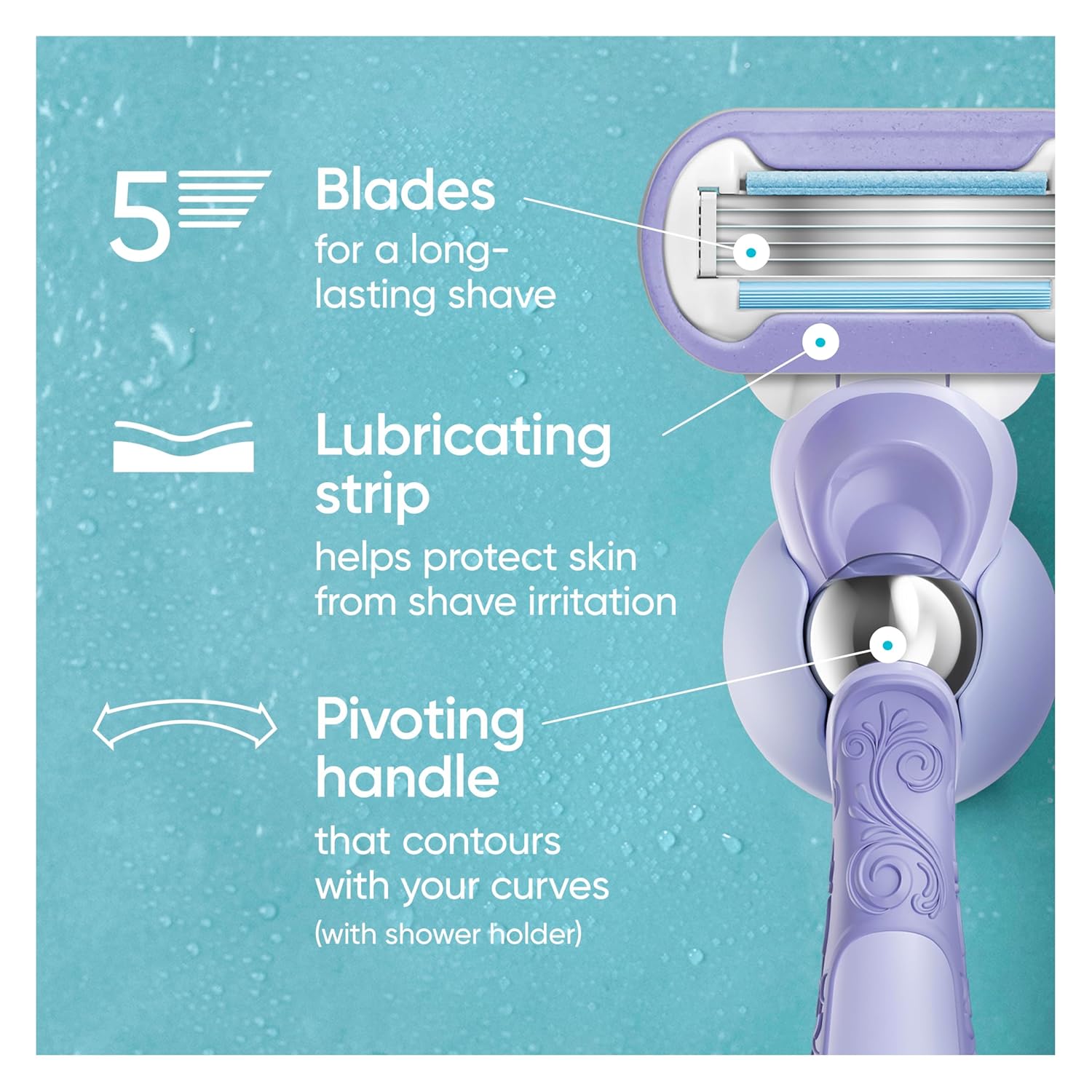 Gillette Venus Extra Smooth Contour Razor for Women, Includes 1 Reusable Razor Handle + 4 Count 5-Bladed Razor Refills, Women's Razor with Flexiball Pivoting Handle and Shower Holder