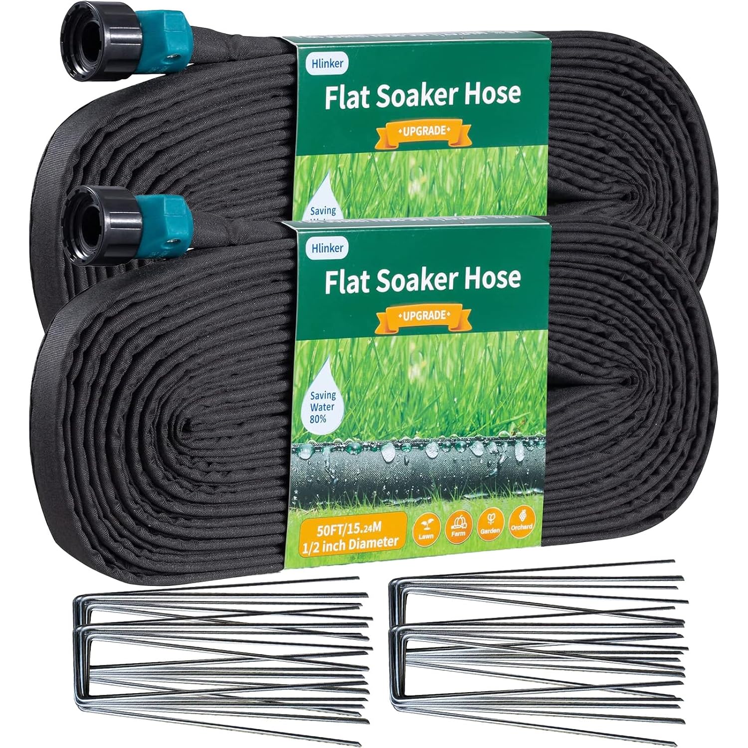 Hlinker 2026 Flat Soaker Hose 100 Ft (50Ft 2Packs) With Stake For Garden, Linkable Drip Hose Diy Automates Garden Irrigation System Saving 88% Water, Dual-Layer Leak-Free Design Water Hose With Holes