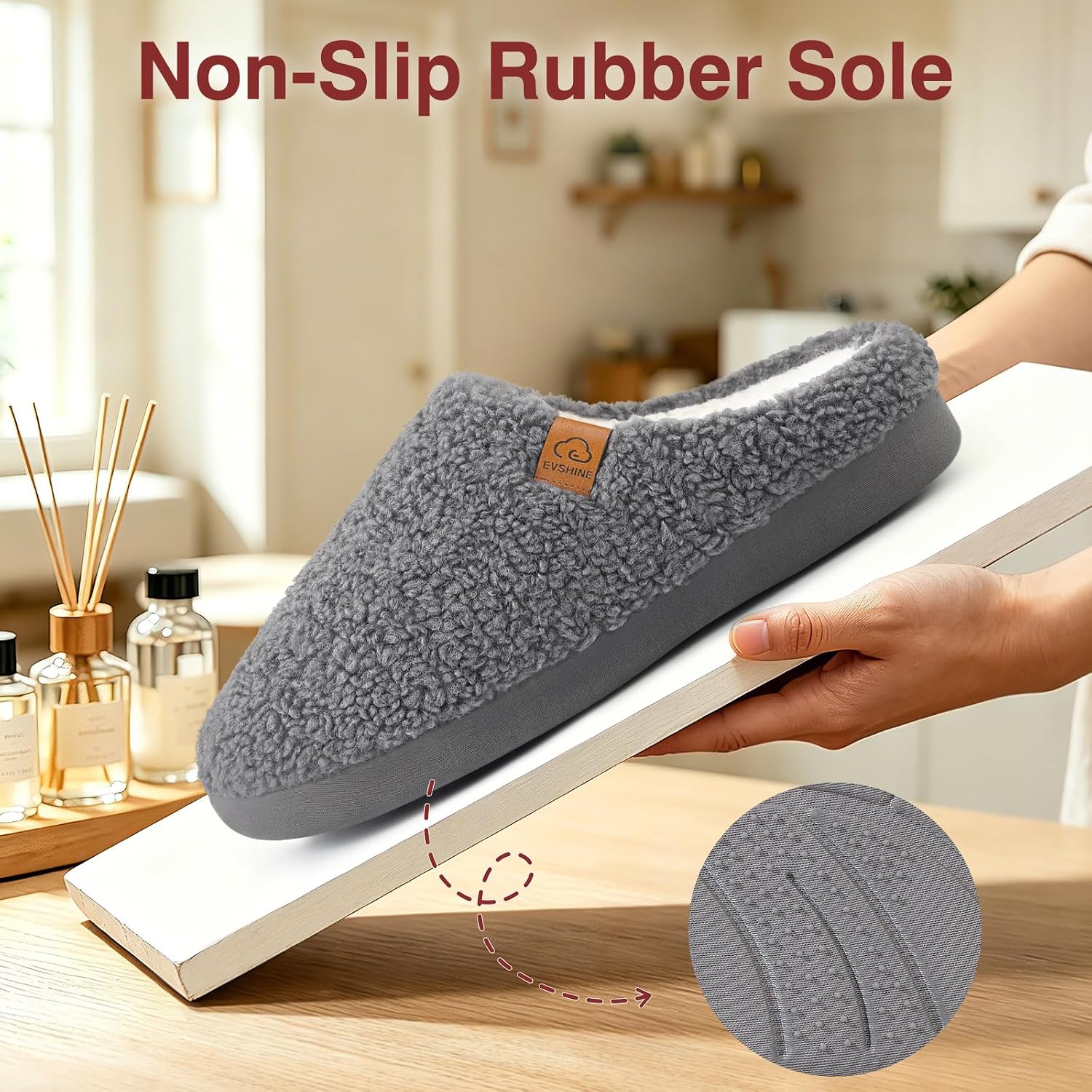 Evshine Memory Foam Fuzzy Slippers For Women Curly Fleece House Shoes Warm Indoor Outdoor Home Slip On