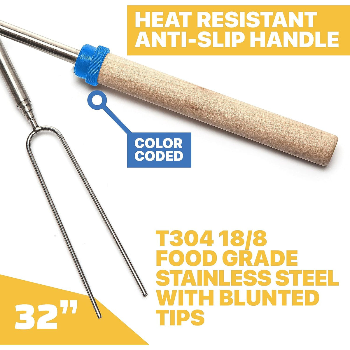 Grill Guru Smores Sticks For Fire Pit - Accessories For Campfire Marshmallow Roasting Sticks Smores Kit Outdoor-Smore Skewers Hot Dog Fork For Outside, Camping Essentials Bonfire Gear Long 32" 10 Pack
