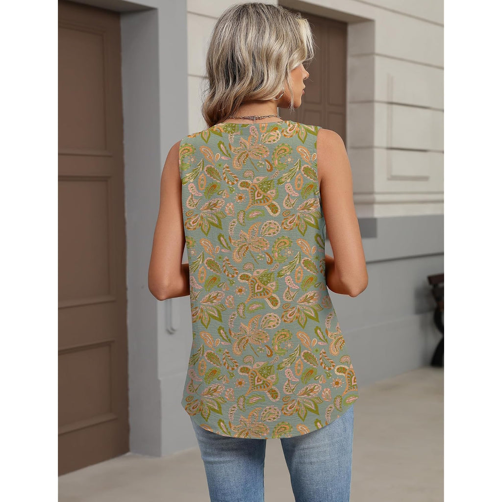 Micoson Tank Tops for Women 2026 Summer Casual V Neck Sleeveless Tops Loose Flowy Button Down Boho Tshirt