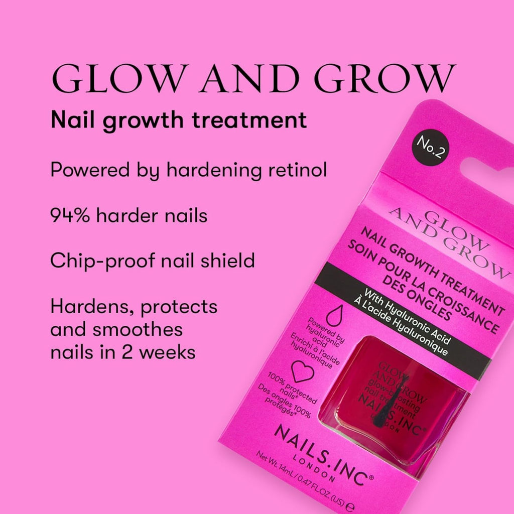 Nails Inc Mini Nail Treatment Duo, Glow & Grow Nail Growth Treatment, Vitamin C Nourishing Cuticle Oil, Strong Nails, Smooth Nails, Promote Nail Health, Ultra Glossy, Cruelty Free, Vegan, 2 Piece Set