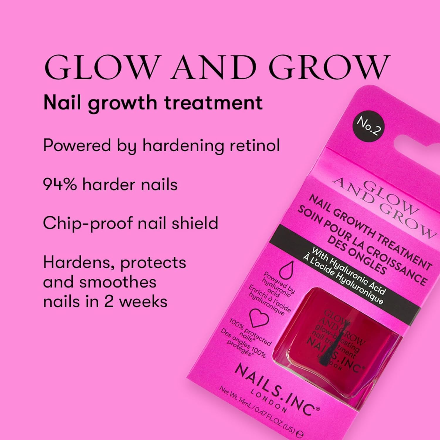 Nails Inc Mini Nail Treatment Duo, Glow & Grow Nail Growth Treatment, Vitamin C Nourishing Cuticle Oil, Strong Nails, Smooth Nails, Promote Nail Health, Ultra Glossy, Cruelty Free, Vegan, 2 Piece Set