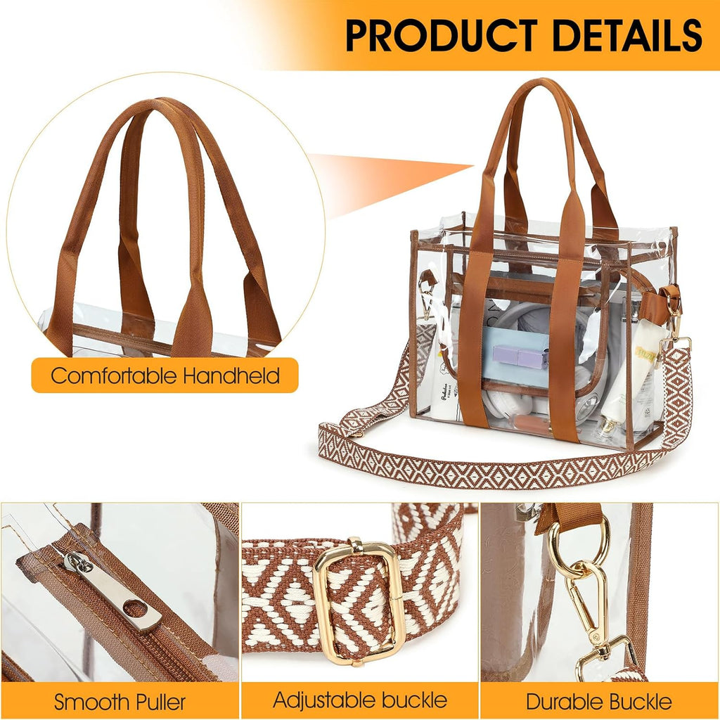 Getgto Clear Bags For Women Tote Bag, Crossbody Bag, Stadium Approved Clear Purse For Sports Events, Concert, Work & Beach