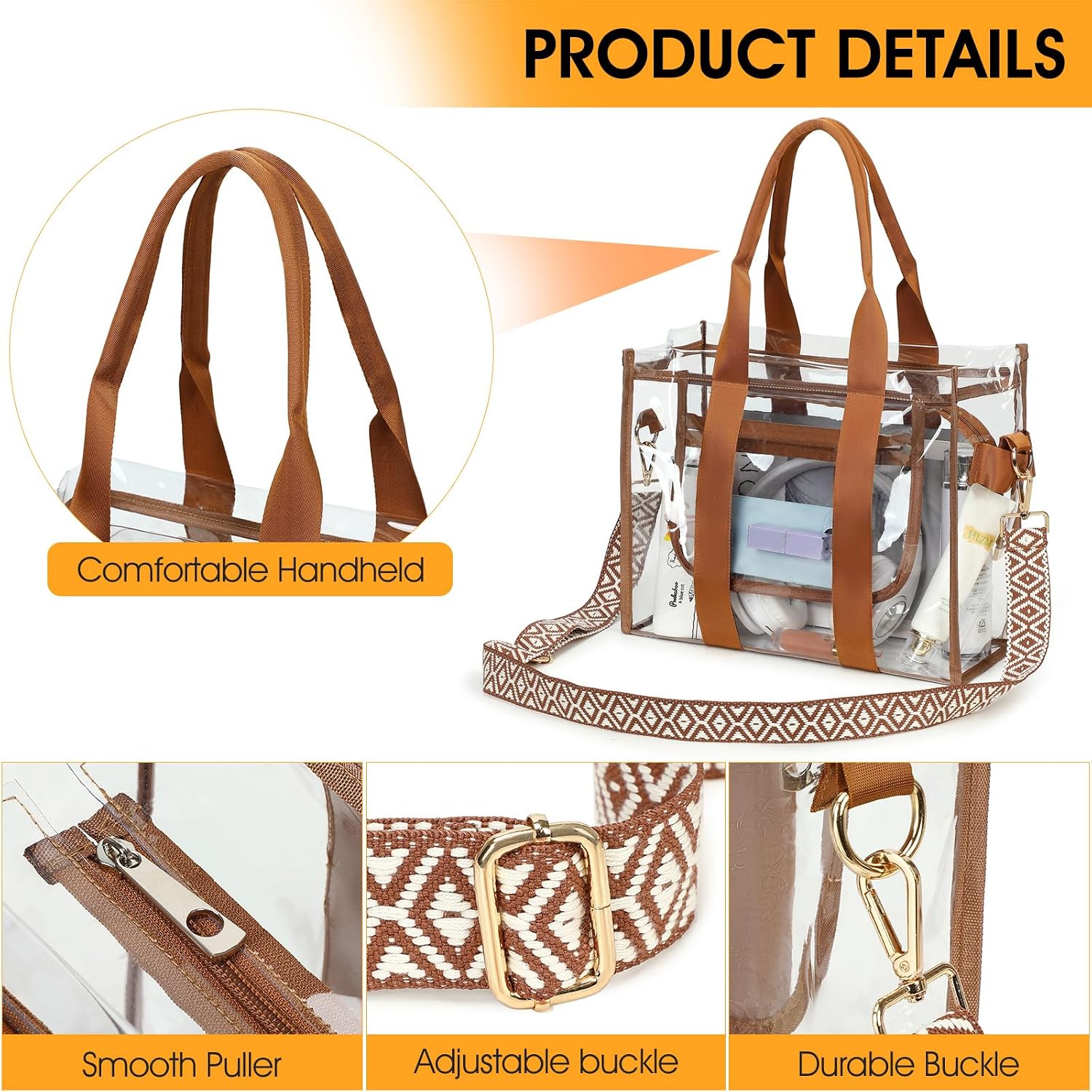 Getgto Clear Bags For Women Tote Bag, Crossbody Bag, Stadium Approved Clear Purse For Sports Events, Concert, Work & Beach