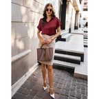 Zeagoo Womens Satin Blouse Short Sleeve Silk Tops Button Down Shirts Business Casual Outfits