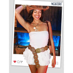 WERFORU Women Western Belts Wide Disc Belt with Turquoise for Dress Cowgirl Country Belt Boho Concho Leather Belt for Concert