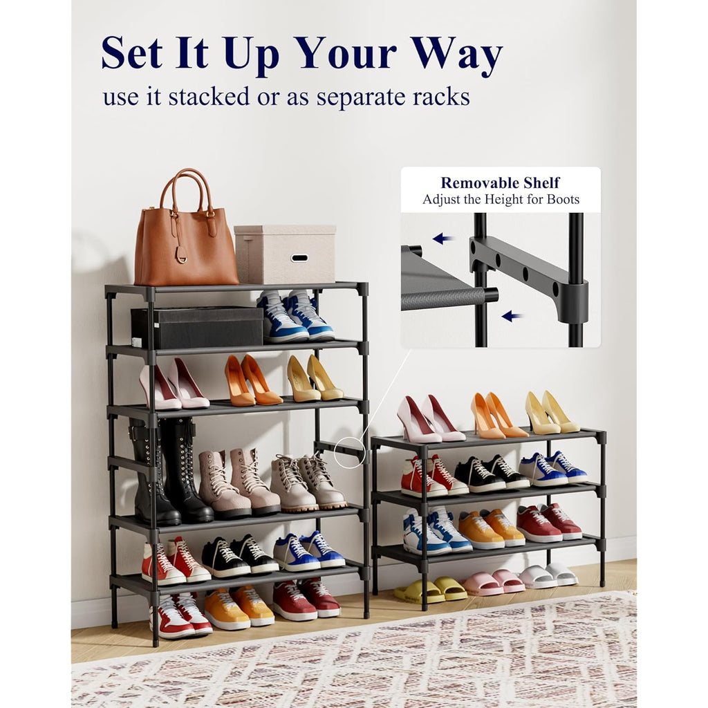 Kitsure Shoe Rack - Non-Woven Shoe Rack Shelf, Shoe Organizer for Closet, Entryway, Garage & Corridor, Stackable Shoe Shelves, 27.5" Wide - 3 Tier, Black