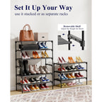 Kitsure Shoe Rack - Non-Woven Shoe Rack Shelf, Shoe Organizer for Closet, Entryway, Garage & Corridor, Stackable Shoe Shelves, 27.5" Wide - 3 Tier, Black
