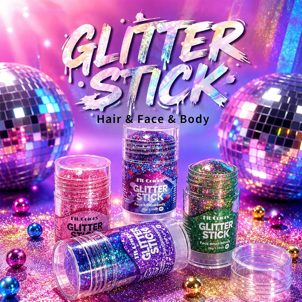 Pink Body Glitter Stick,Sparkling Face Hair Glitter Makeup For Women,Waterproof Hair Glitter,Holographic Mermaid Sequins Face Paint Gel Kit For Carnival Singer Concert Festival Rave Outfit Accessories