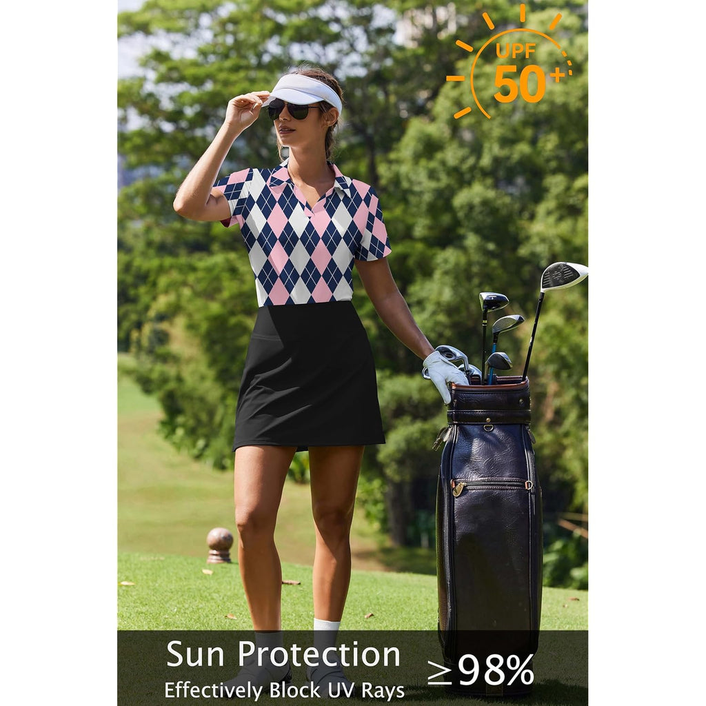 Womens Golf Shirt Short Sleeve Polo Shirts UPF 50+ Tennis Top V-Neck Workout Tops Collared Activewear T-Shirts