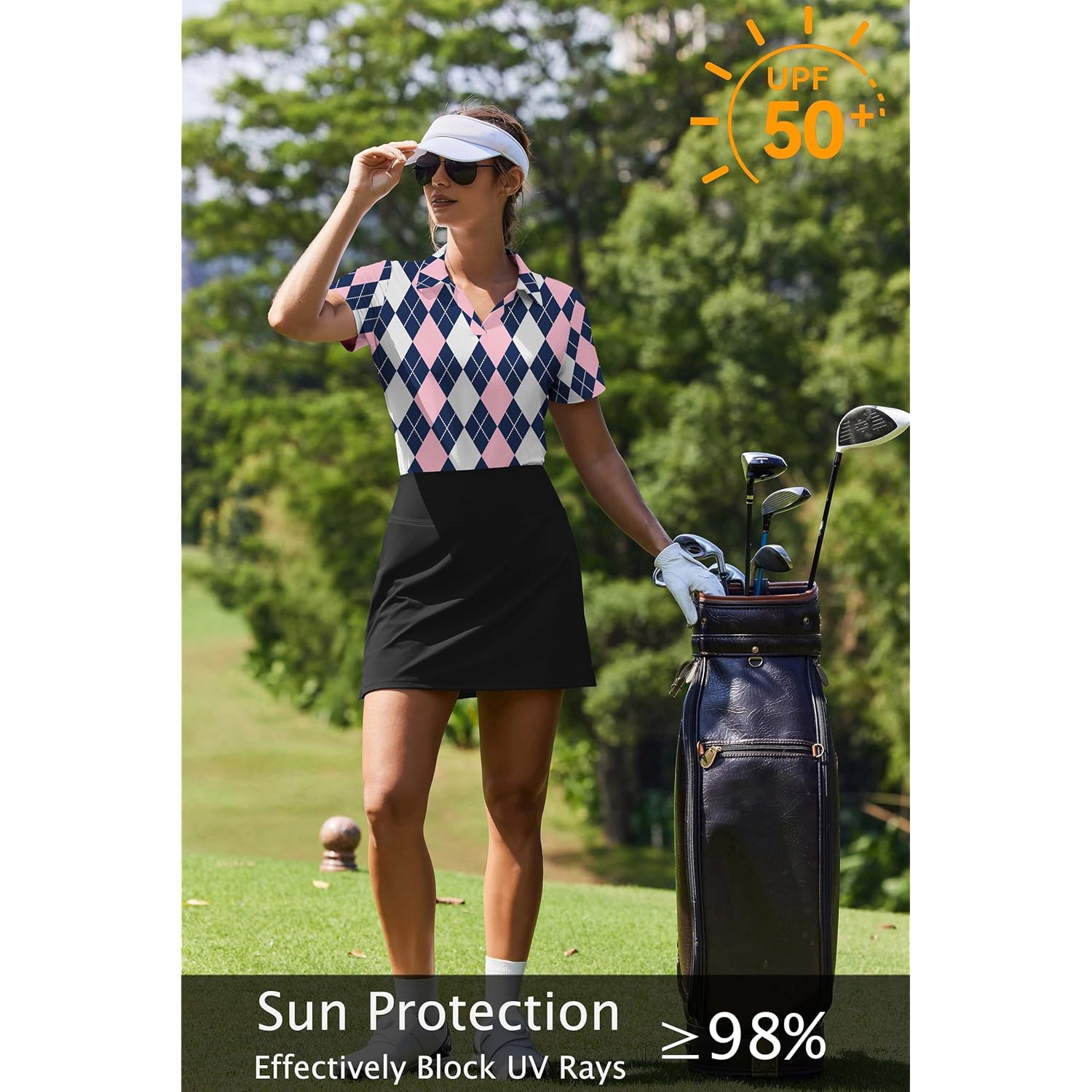 Womens Golf Shirt Short Sleeve Polo Shirts UPF 50+ Tennis Top V-Neck Workout Tops Collared Activewear T-Shirts