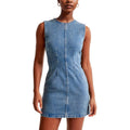 Women'S Sleeveless Bodycon Denim Mini Dress Sleeveless Waist Tucks Zipper Short Tank Jean Dresses Concert Outfits