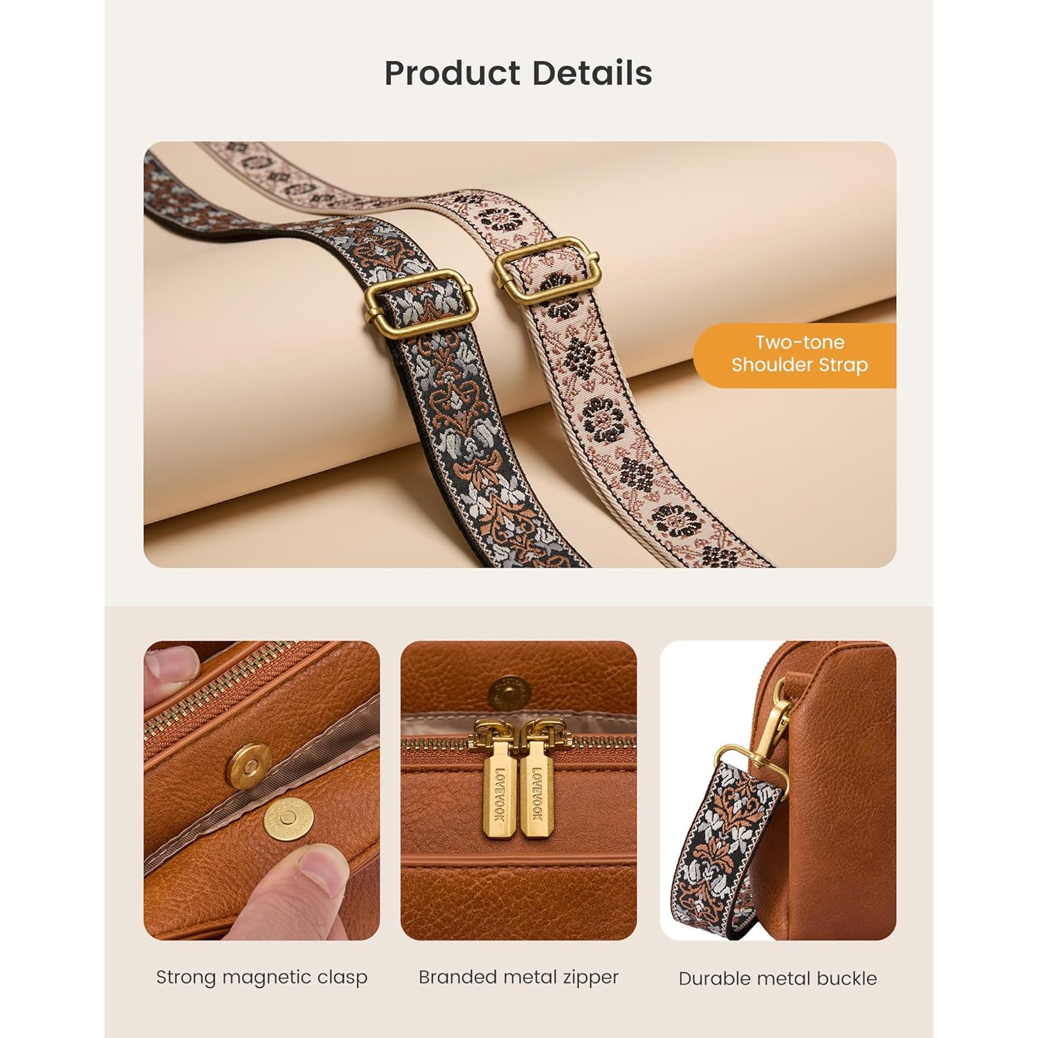 LOVEVOOK Crossbody Bags for Women with 2Pcs Adjustable Strap, Leather Small Purses with RFID Blocking Slots, Shoulder Handbag