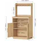 Fluted Coffee Bar Cabinet With Storage, Coffee Station With Adjustable Shelf And Hutch, 23.6" Sideboard Buffet Cabinet With 7 Hooks For Kitchen Living Room, Natural Oak
