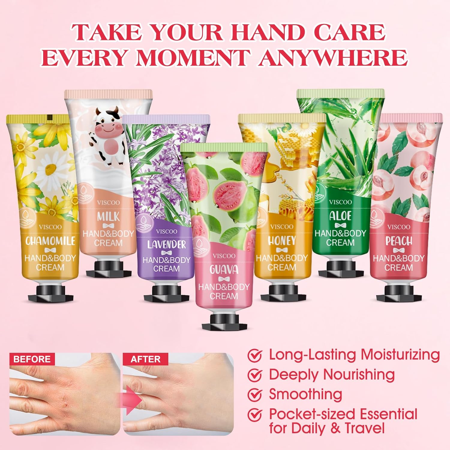 VISCOO 7 Pack Hand Cream Gifts Set for Women, Mothers Day Gifts, Teacher Appreciation Gift, Nurses Week Gift, Bulk Gifts for Women, Moisturizing Mini Hand Lotion Travel Size for Dry Cracked Hands