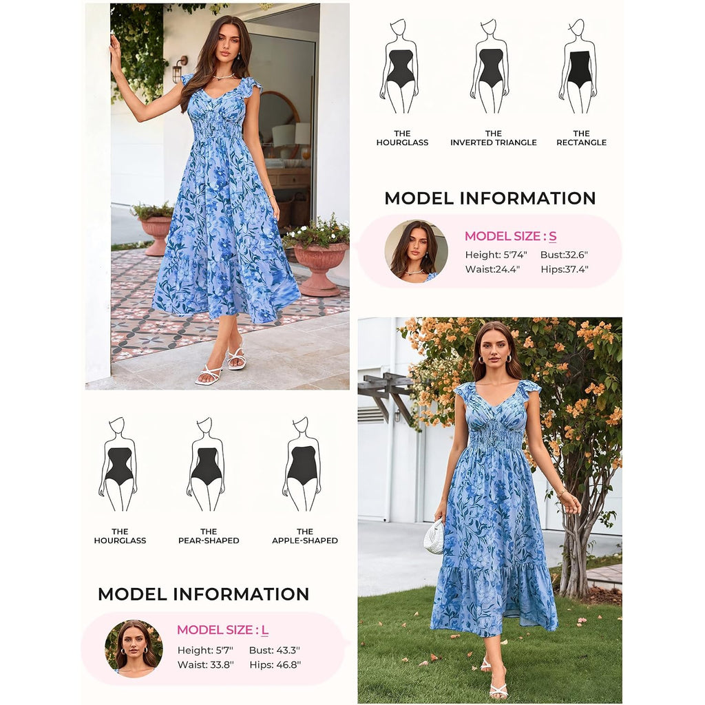 Grace Karin Women'S Summer Floral Maxi Dress 2026 Ruffle Sleeve Smocked Sundress Flowy Wedding Guest Long Dresses With Pocket