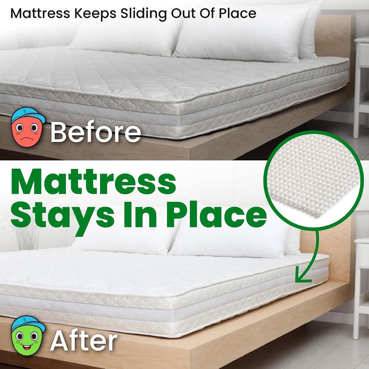 Non Slip Mattress Gripper Pad Stop Mattress, Keep Topper From Sliding - Anti Slip Grip Pads Holder Stop Couch Cushion, Sofa Cushions, Patio & Furniture To Prevent Sliding (Twin)