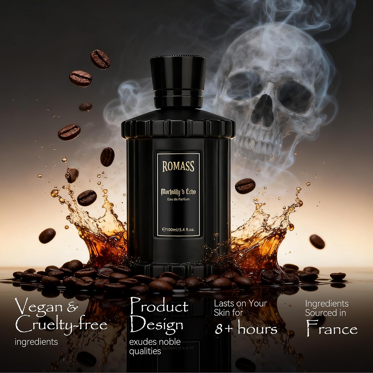Mortality’S Echo Luxe Perfume Unisex 3.4 Oz 100 Ml Long Lasting 8+ Hours With Rum Coffee Vetiver & Sandalwood Notes In Black Bottle