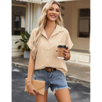 Short Sleeve Summer Tops for Women Casual Button Down Shirts Solid/Striped Business Work Blouses