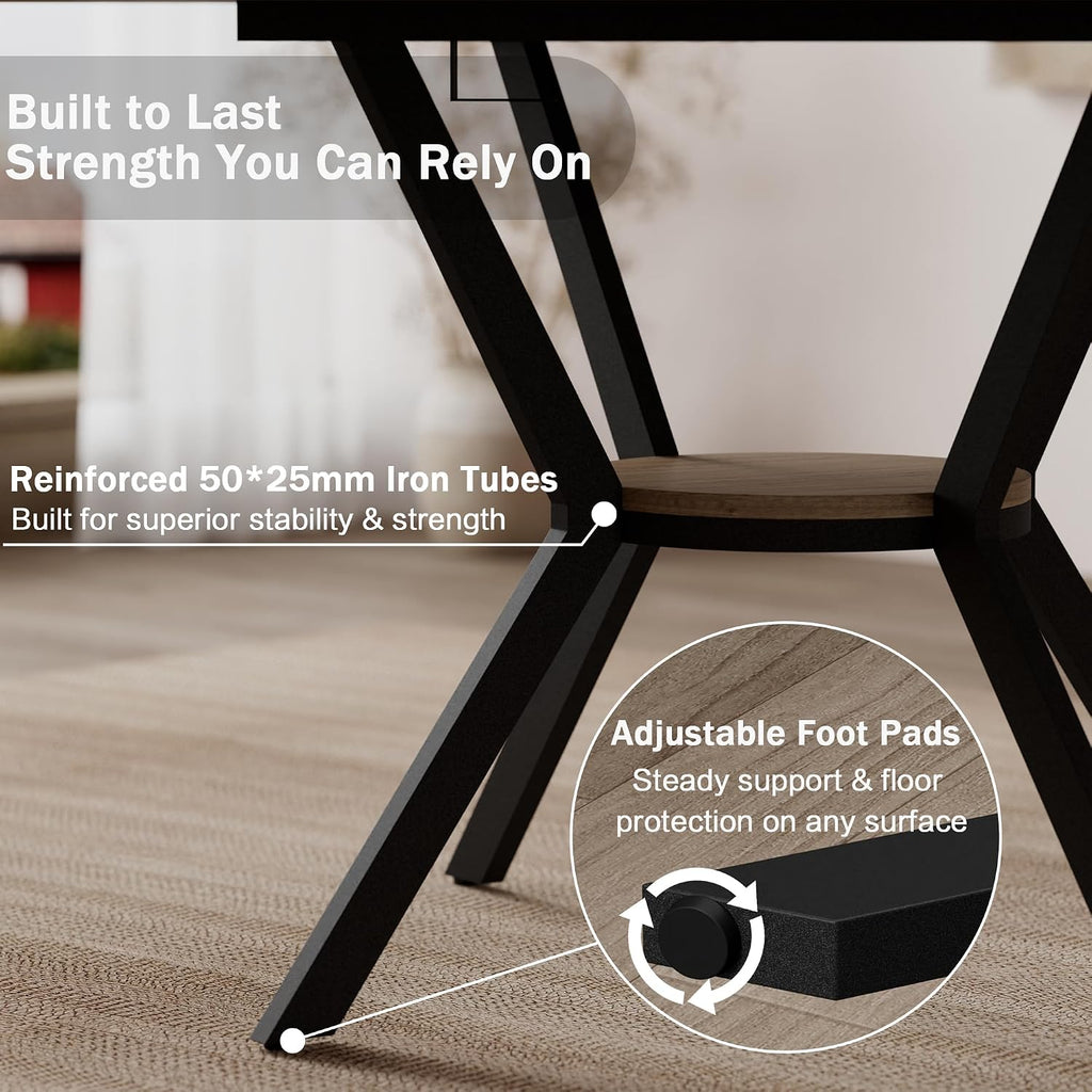 42"-58" Extendable Round Dining Table For 4-6, Kitchen Oval Table With Built-In Flip Leaf & Storage Shelf, Space Saving Modern Design With Sturdy Metal Legs For Kitchen, Living Room & Small Apartments