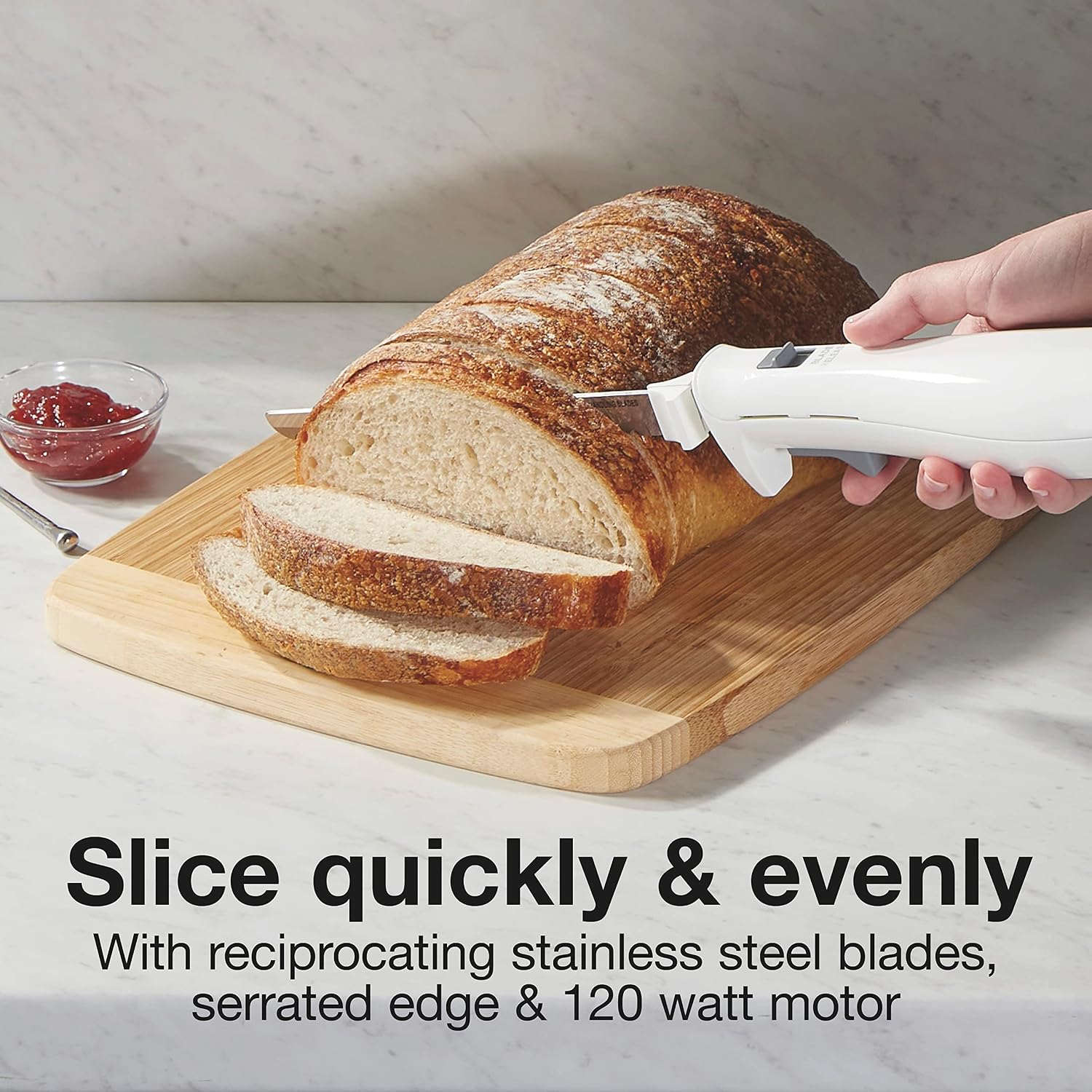 Proctor Silex Easy Slice Electric Knife With Serrated Stainless Steel Blade | For Carving Meats, Bread, Crafting Foam & More | Lightweight With Ergonomic Grip | White | 74312J