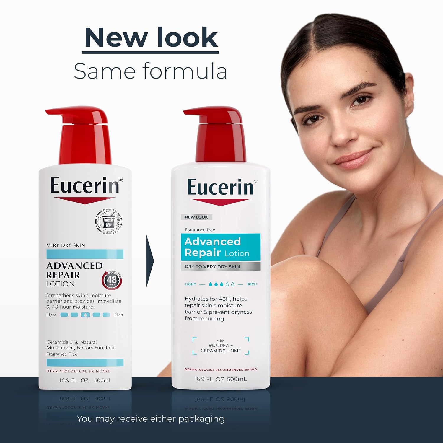 Eucerin Advanced Repair Lotion, Urea Enriched, Unscented Body Lotion For Dry Skin With Triple Moisturizing Complex, 16.9 Fl Oz Bottle