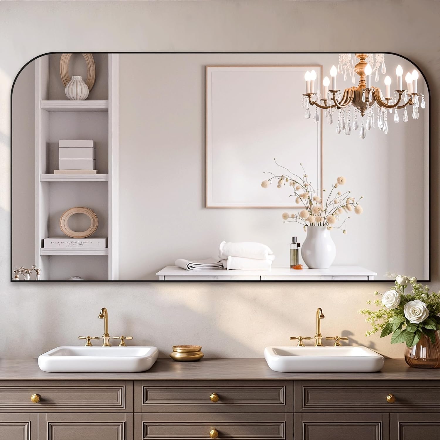 Bathroom Vanity Mirror,30" X 55" Black Metal Framed Wall Mirror For Over Sink, Living Room, Bedroom,Entryway Decor