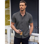 Coofandy Mens Short Sleeve Button Down Shirts Wrinkle Free Dress Shirts Casual Polka Dot Print Shirt With Pocket