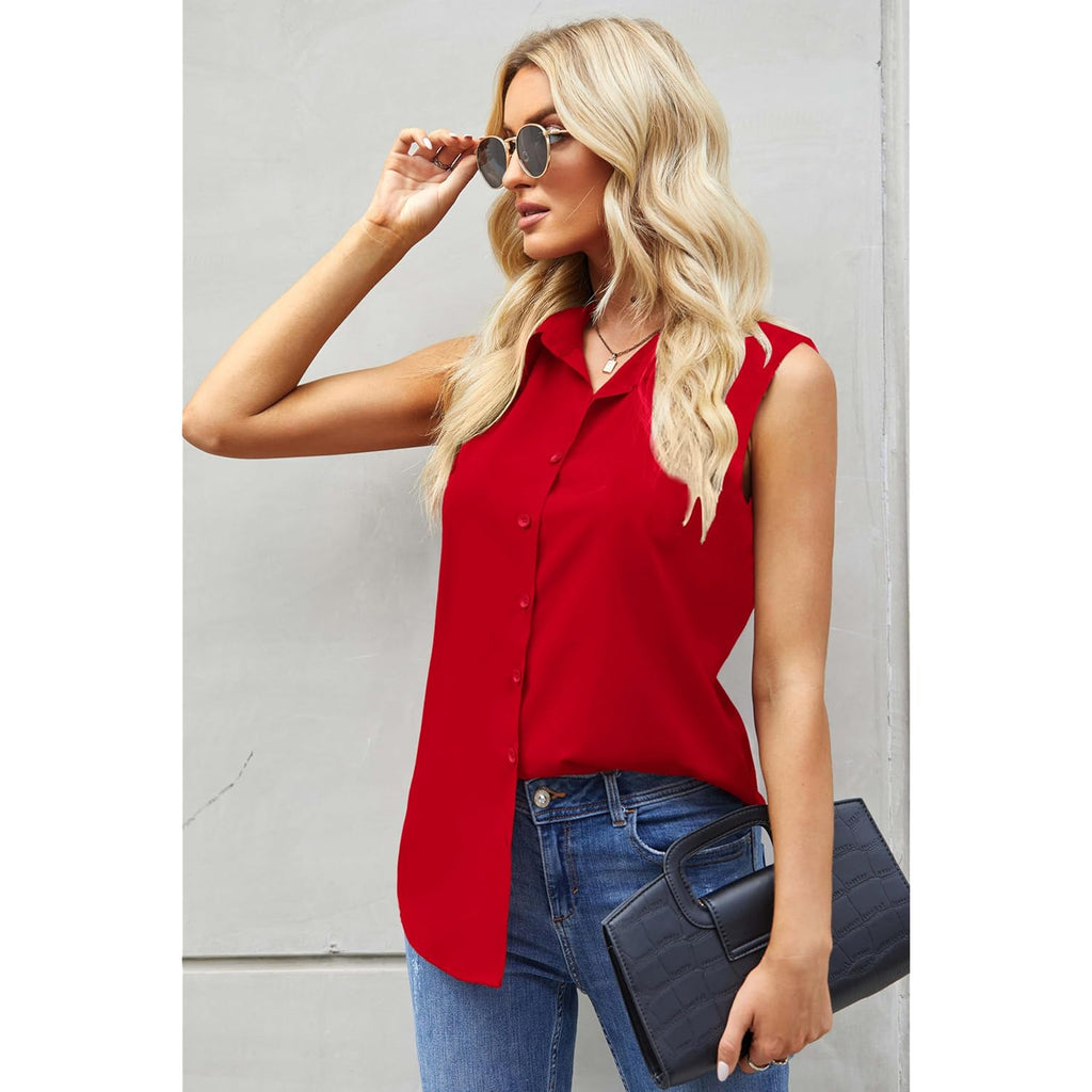Zeagoo Women'S Sleeveless Button Down Shirts Blouses Casual Loose V Neck Tank Tops For Work S-Xxl