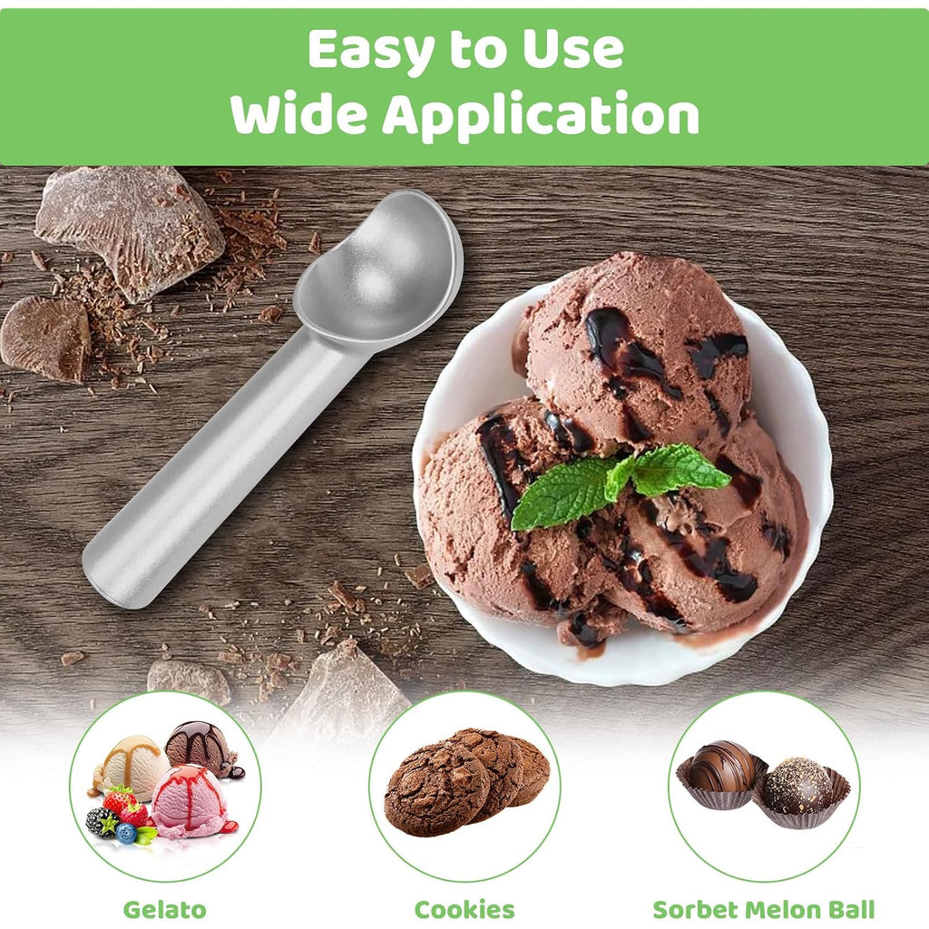 Ice Cream Scoop,7 Inches Nonstick Anti-Freeze One Piece Aluminum Scooper Spoon, Heavy Duty Durable Design, Easy Clean, For Gelato, Cookie Dough, Sorbet, Almond (Silver)