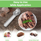Ice Cream Scoop,7 Inches Nonstick Anti-Freeze One Piece Aluminum Scooper Spoon, Heavy Duty Durable Design, Easy Clean, For Gelato, Cookie Dough, Sorbet, Almond (Silver)