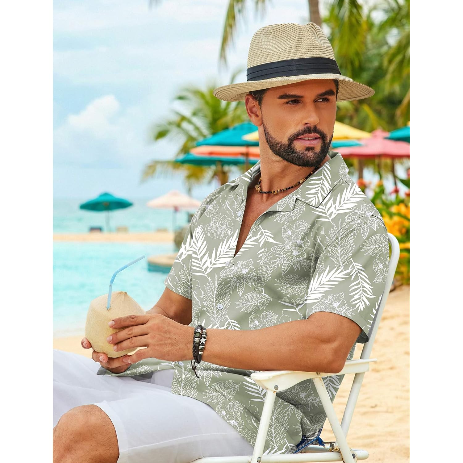 Coofandy Mens Hawaiian Shirt Short Sleeve Floral Button Down Shirts Tropical Summer Beach Shirts Camp Collar Shirt