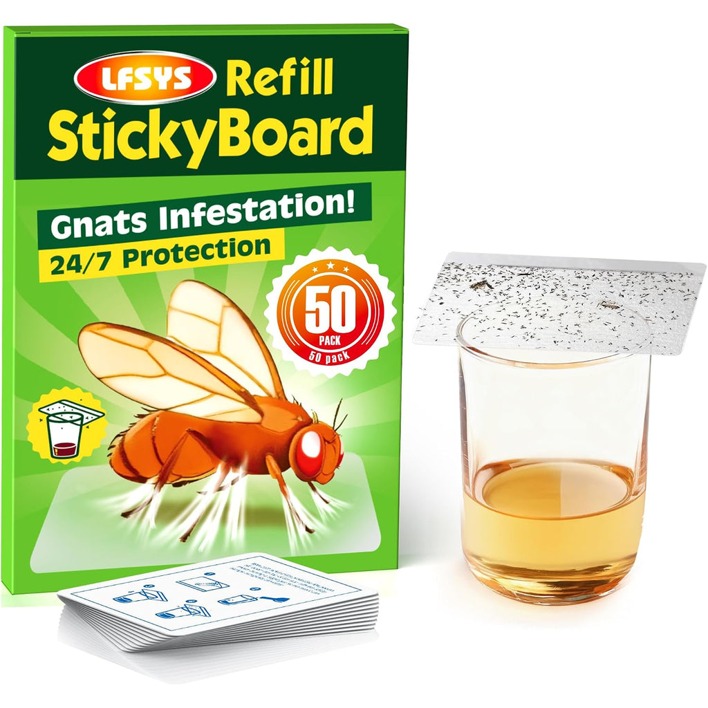 Lfsys Fruit Fly Traps For Indoors – 25 Pack Diy Cup Cover Adhesive Cards For Fruit Fly – Clear, Mess-Free, Indoor Use