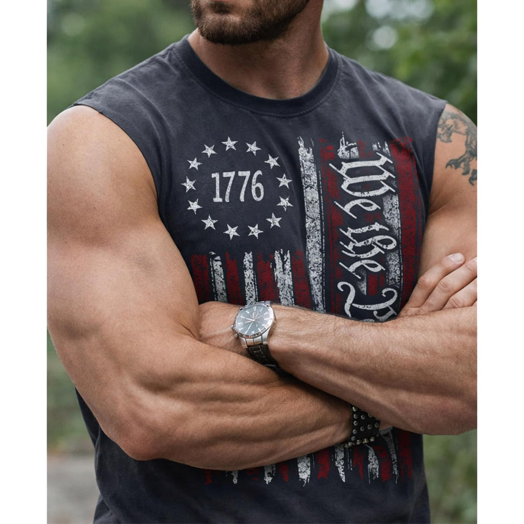 4th of July Shirts Mens Muscle Tank Top 1776 Sleeveless Graphic Gym Workout American Flag Shirt