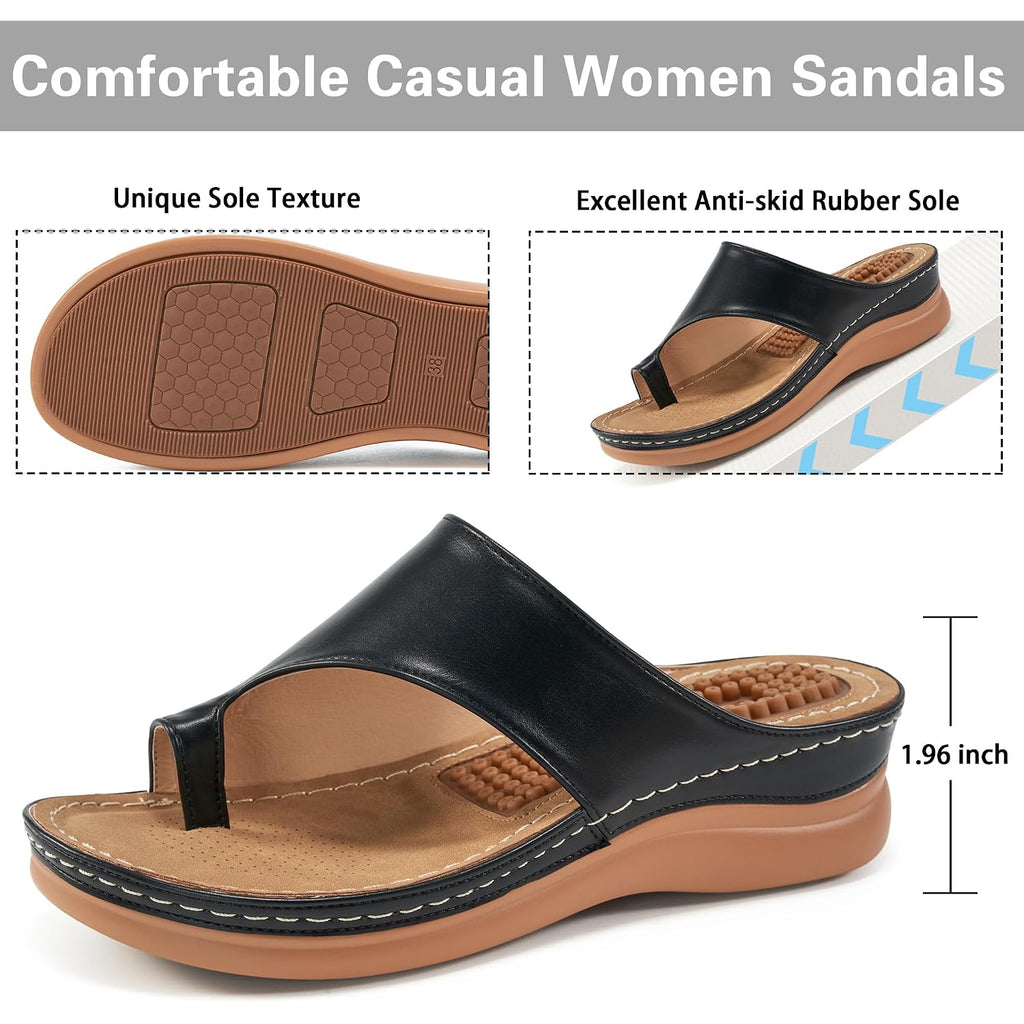 Aomigoct Womens Comfort Wedge Sandals: Soft Cushion & Orthopedic For All-Day Walking - Non-Slip 1.96" Heel For Stability - For Comfort Seekers