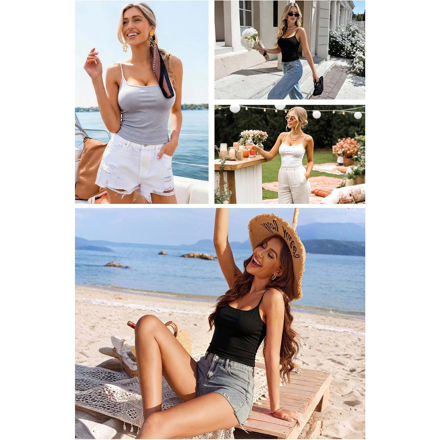 Multi-Pack Women's Knit Cami, Adjustable Spaghetti Straps Slim Fit Basic Tank Tops