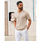 Coofandy Mens Knit Polo Shirts V Neck Textured Polo Shirts Short Sleeve Breathable Polo Casual Collared T Shirt Fashion Tops