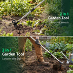 60" Weed Puller Tool With Long Handle, 2-In-1 Weed Rake & Garden Hoe, Stand Up Weeding Tools Gardening, Heavy Duty Steel Weeder Tool, Manual Uprooting Weed Remover Tool For Yard, Lawn, Patio, Garden