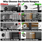 Pants Hangers Space Saving - 2 Pack Closet Organizer And Storage Jean Hangers, Stainless Steel Anti-Slip Clothes Hanger Scarf Holder For Pants Jeans Leggings Trousers Pant Rack, Black